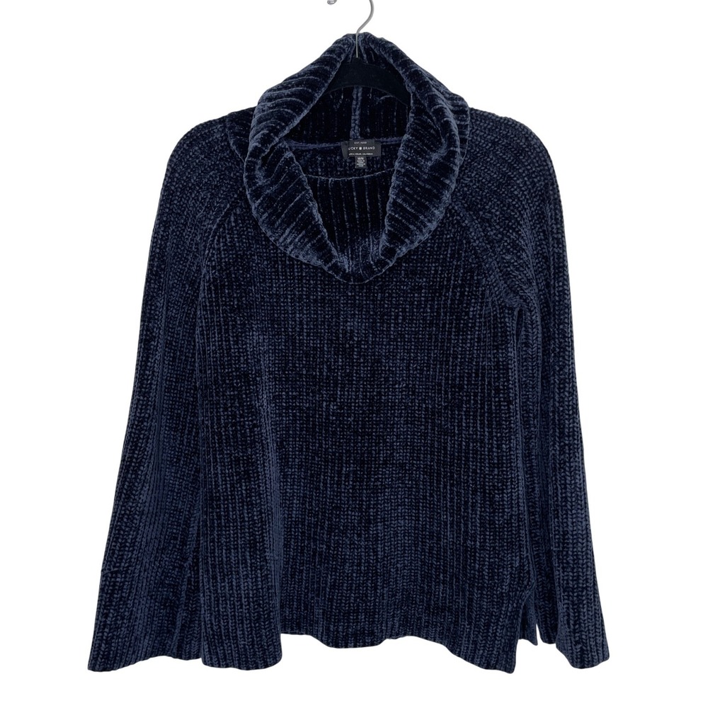 Lucky Brand Womens Navy Blue Chenille Cowl‎ Neck Raglan Sleeve Sweater Medium